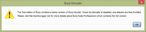 Główne ogranieczenie modułu Intruder w wersji Burp Free