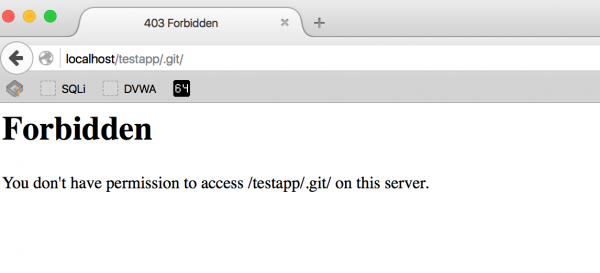 Rysunek 2. Odpowiedź HTTP 403 serwera wskazująca na obecność katalogu .git.