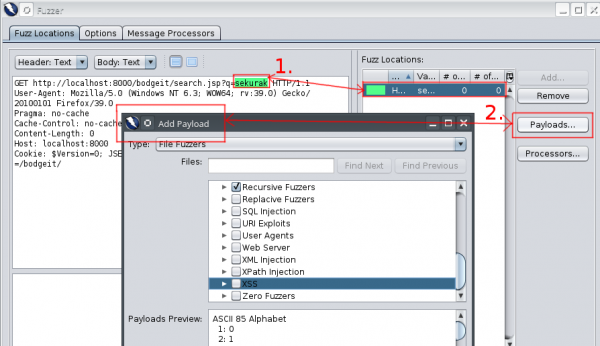 Rys. 8 Wybór payloadów w Fuzzerze