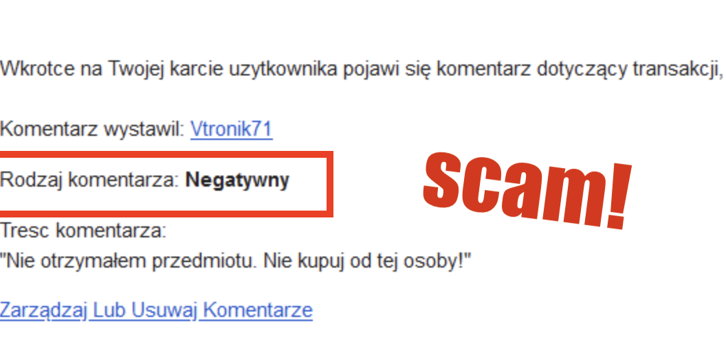 "Dostałeś negatywny komentarz na Allegro!" Uwaga na kolejny phishing żerujący na negatywnych emocjach