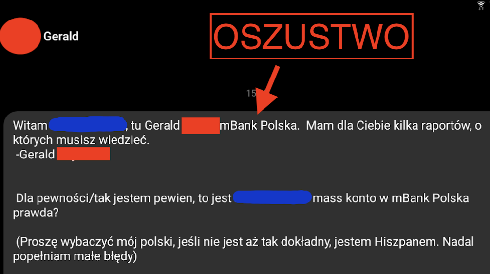 Nasza czytelniczka rozmawiała ze scammerem. Zaczęło się od kontaktu pracownika mBanku… A dokładniej – kogoś, kto podszywał się pod mBank.