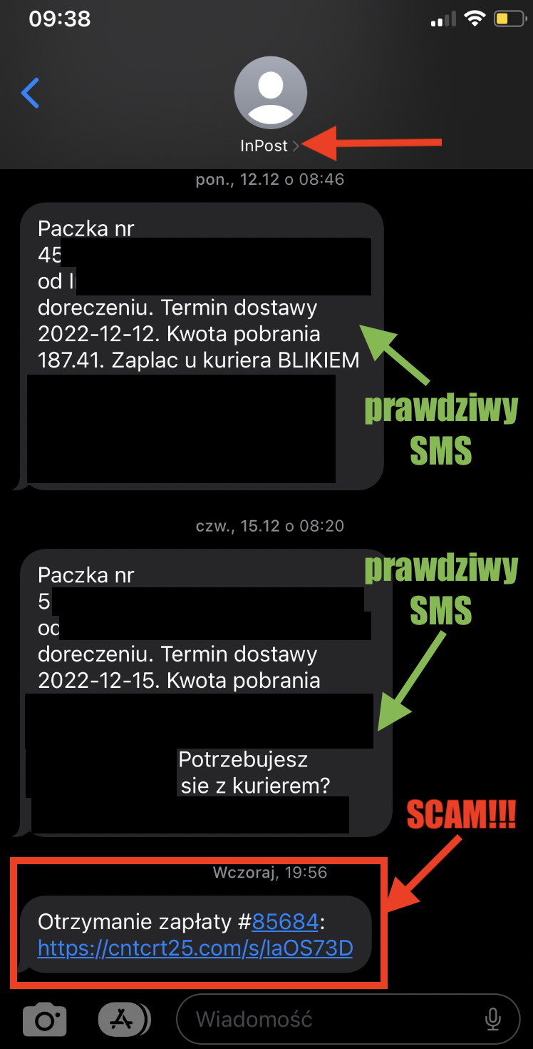 Przestępcy stosują spoofing SMSów przy oszustwach na OLX. Podszywają się pod Inpost czy pod sam OLX: