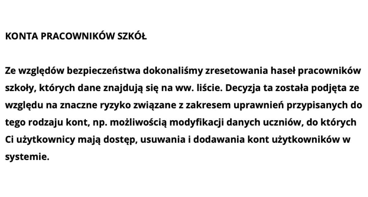 Librus rozsyła e-maile do szkół dotkniętych wyciekiem loginów/haseł. "Możliwość modyfikacji danych uczniów, (…) usuwania / dodawania kont użytkowników w systemie"