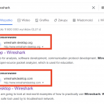 Tomek próbował pobrać Wiresharka. Wpisał w Google: wireshark, a tu taka niespodzianka. O krok od infekcji.