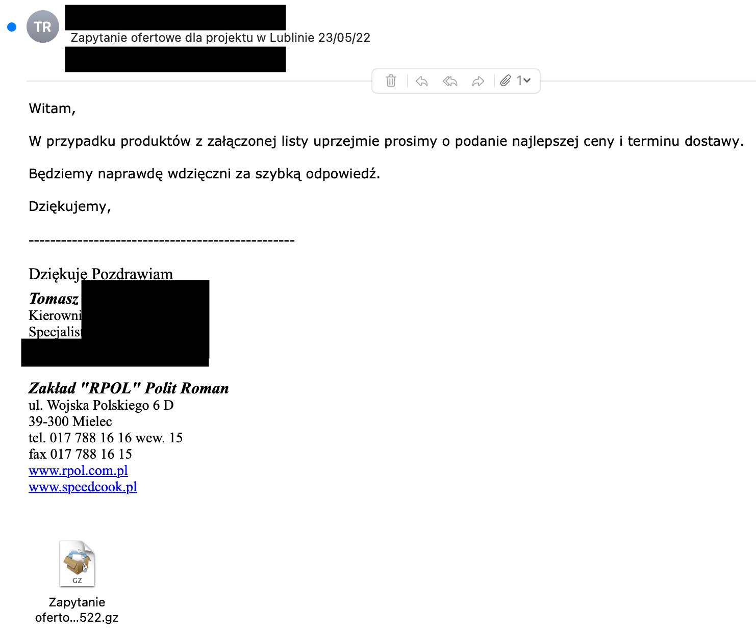 Marek odebrał niby zwykły e-mail „Zapytanie ofertowe dla projektu w Lublinie” – w środku malware.