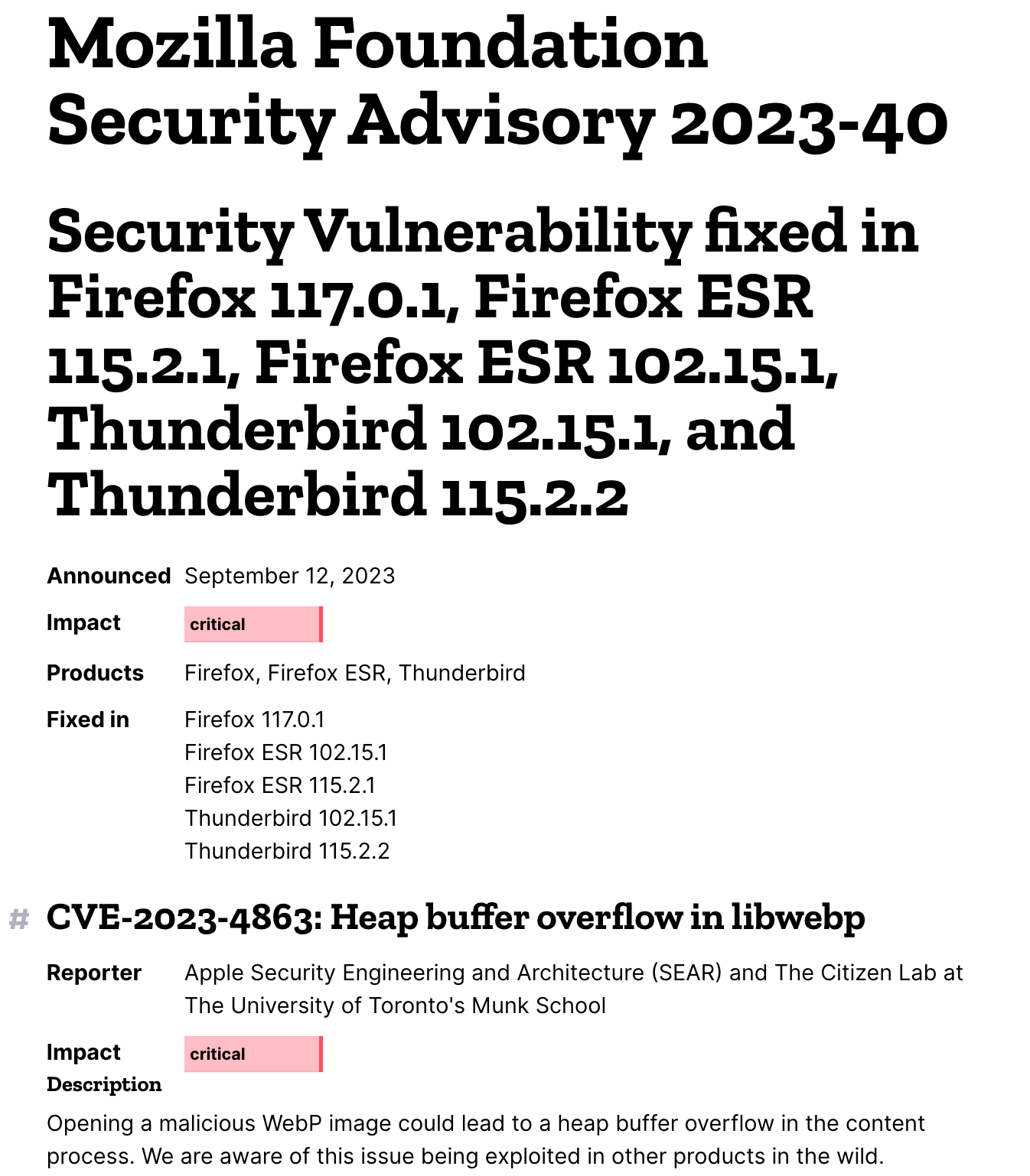 Odczytujesz złośliwy obrazek i Twój komputer jest przejęty. Gruba podatność załatana we wszystkich przeglądarkach, Thunderbirdzie, 1Password, … CVE-2023-4863