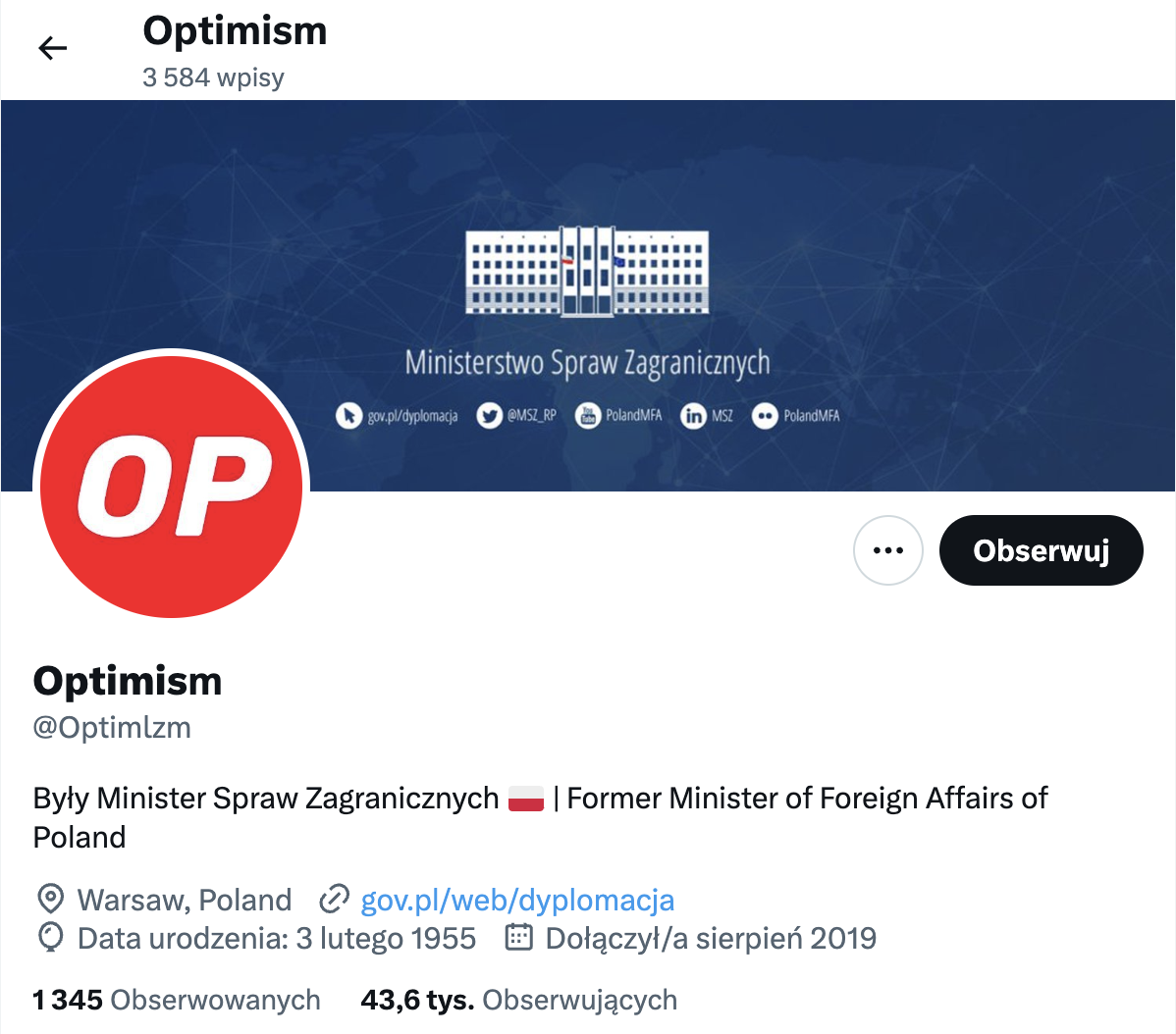 Twitterowe konto byłego ministra spraw zagranicznych Zbigniewa Rau – zhackowane. Reklamuje w tym momencie scam na kryptowaluty.