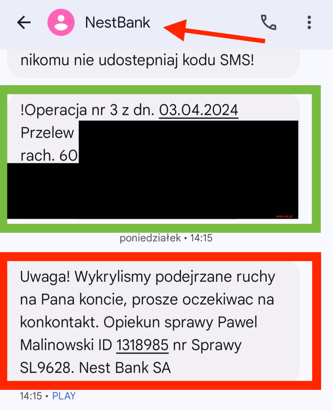 🔴 Krzysiek dostał takiego SMSa z banku… i prawie go okradli. SMS był sfałszowany (spoofing).