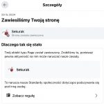 META zablokowała nam cały profil sekuraka na Facebooku. Powód? Udostępniliśmy wpis CERT Polska ostrzegający o scam-reklamach na FB.