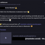 Scam na platformie Mastodon, obiecują weryfikację konta, kradną dane kart