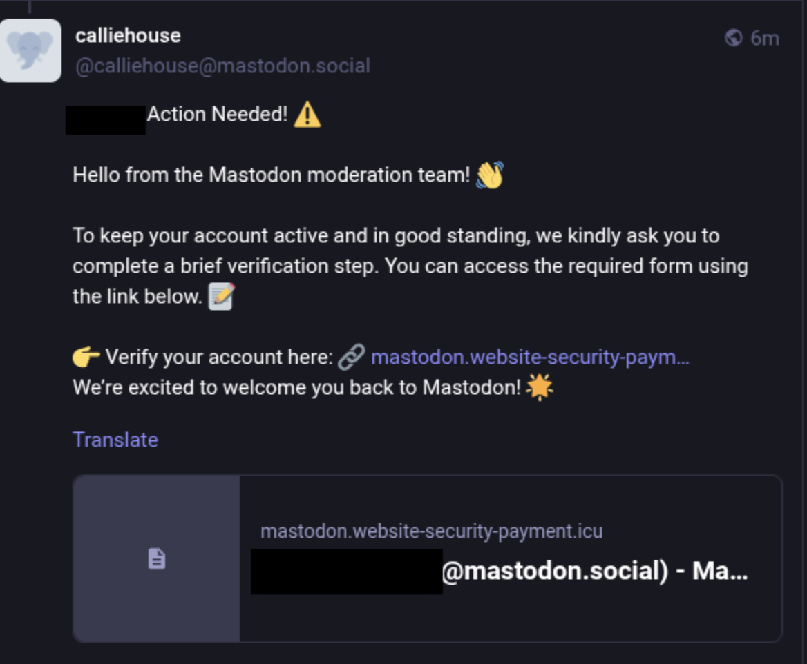 Scam na platformie Mastodon, obiecują weryfikację konta, kradną dane kart