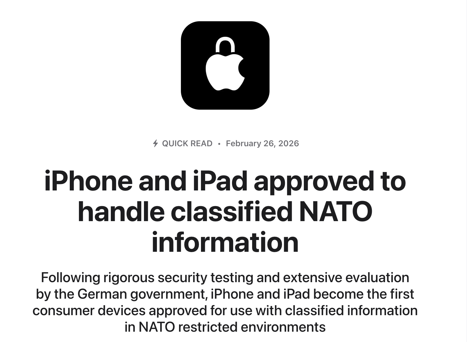 Apple właśnie ogłosiło, że iPhone'y / iPady uzyskały formalne ~zezwolenie na przetwarzanie informacji zastrzeżonych NATO.
